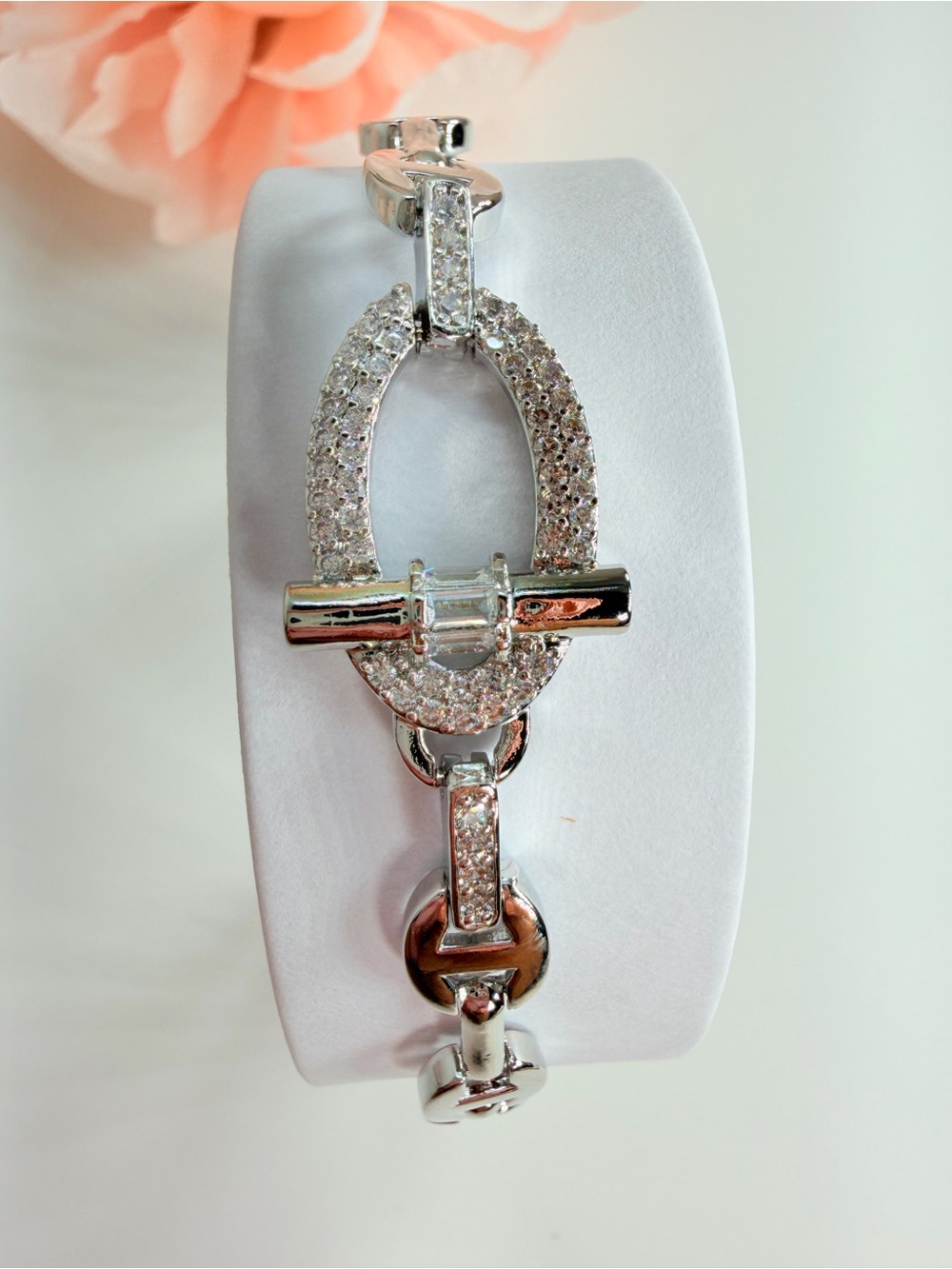 Silver Crystal Oval Link Bracelet - Elegant Women's Jewelry